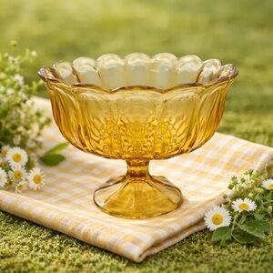 Vintage Anchor Hocking Amber Glass Pedestal Fruit Bowl Compote